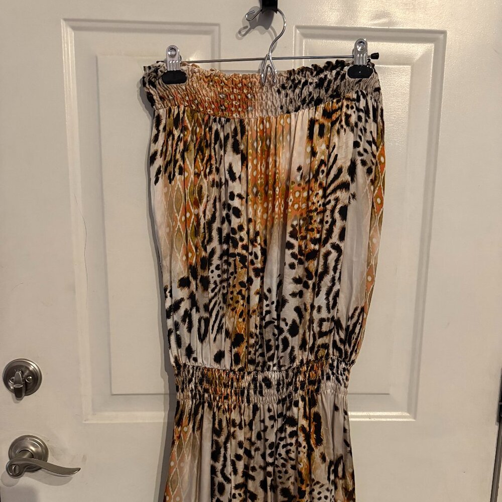 Animal Print Strapless Silk Dress